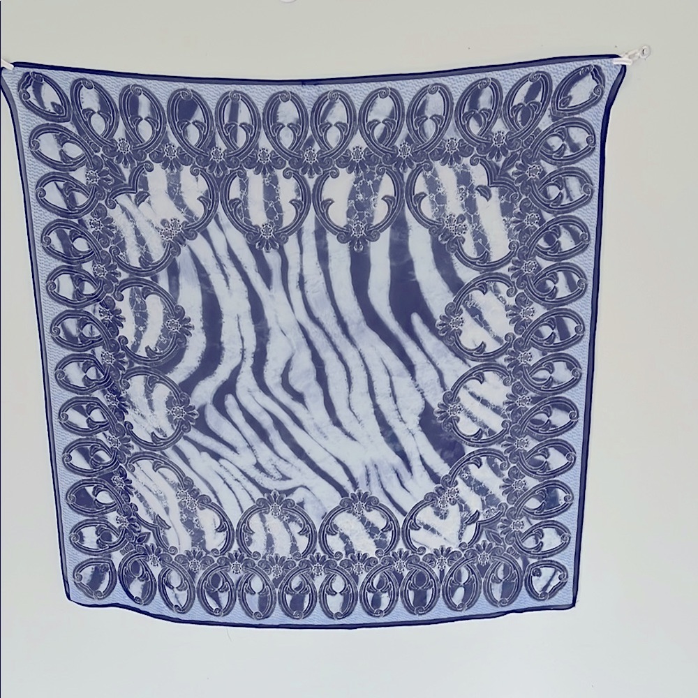Navy Blue and Light Blue Patterned Scarf